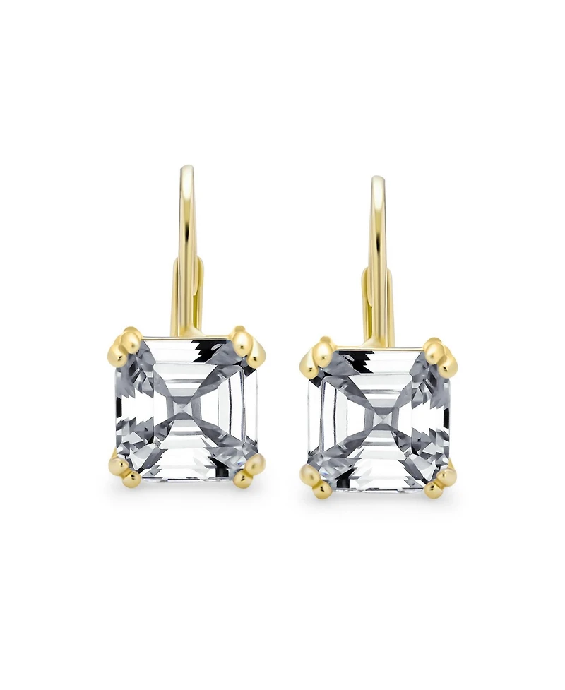 Bling Jewelry Classic Jewelry 4 Ctw Solitaire Square Cubic Zirconia Cz Royal Asscher Cut Drop Earrings Gold Plated Sterling Silver