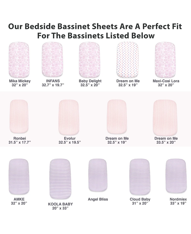 Bublo Baby Baby Bedside Bassinet Sheet Set for Boy and Girl, 5 Pack, Universal Fitted for Oval, Hourglass & Rectangle Bassinet Mattress, Fitted Sheets