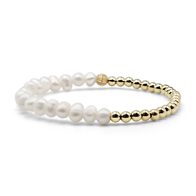 Non-Tarnishing Gold Filled 4mm Ball and Freshwater Pearl Stretch Bracelet