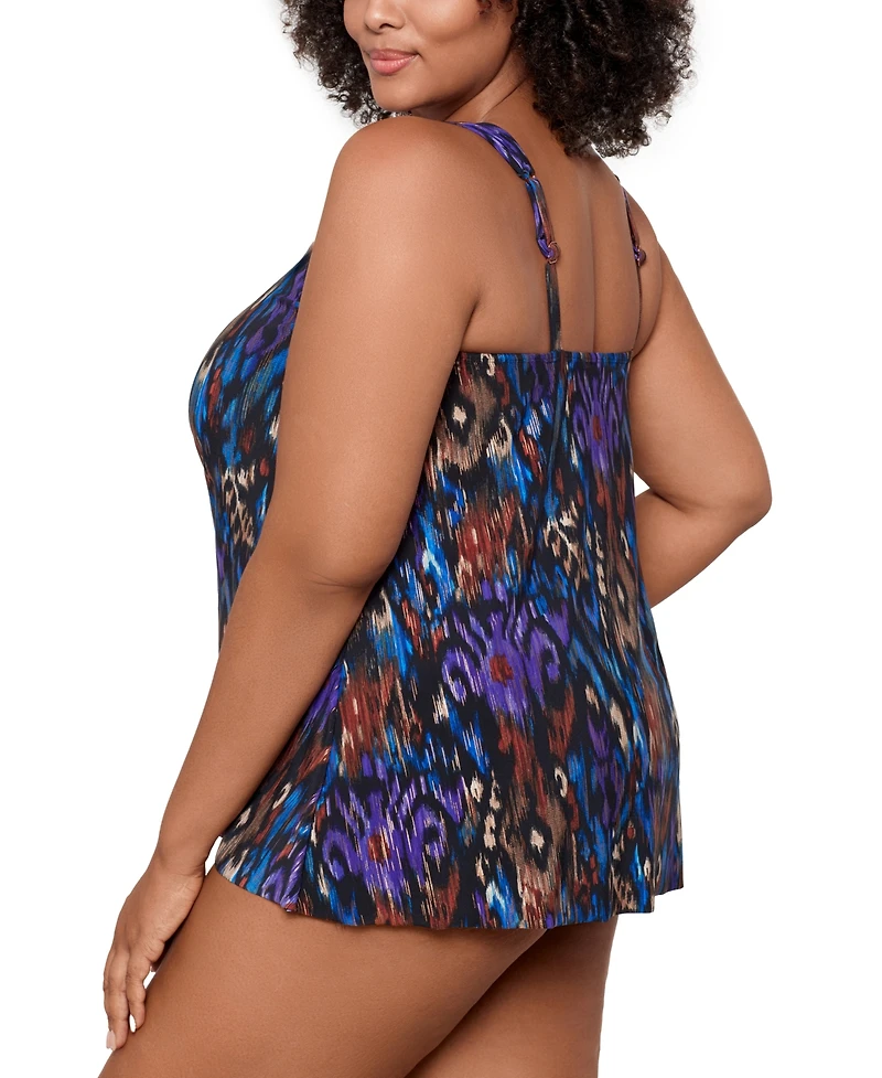 Miraclesuit Plus Size Razzle Dazzle Asymmetrical-Drape Tankini Top