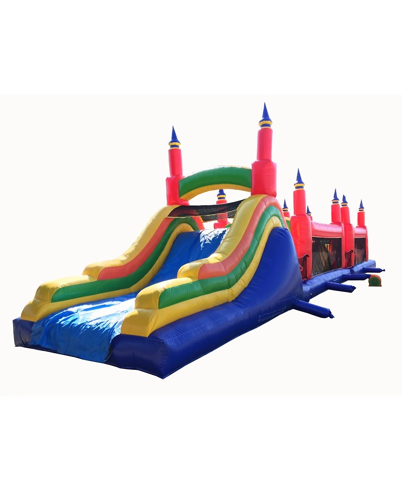 JumpOrange Rainbow Titan Commercial Grade Bounce House Obstacle Course with Slide for Kids and Adults (3-Pack, with Blower), Pop Ups, Tunnel Entrance,