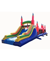JumpOrange Rainbow Titan Commercial Grade Bounce House Obstacle Course with Slide for Kids and Adults (3-Pack, with Blower), Pop Ups, Tunnel Entrance,