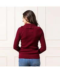 Hope & Henry Women's Organic Long Sleeve Fine Gauge Rib Knit Half Zip Sweater