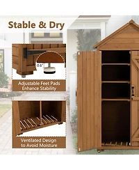 Slickblue Outdoor Storage Cabinet - Wooden Garden Tool Shed with Shelves and Latch