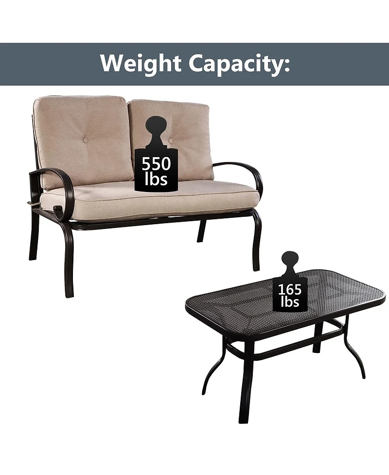 Sugift 2 Pieces Patio Outdoor Cushioned Coffee Table Seat