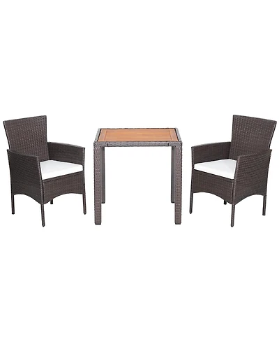 Sugift 3 Pieces Patio Wicker Furniture Set wih Acacia Wood Table Top and Chair Cushiones