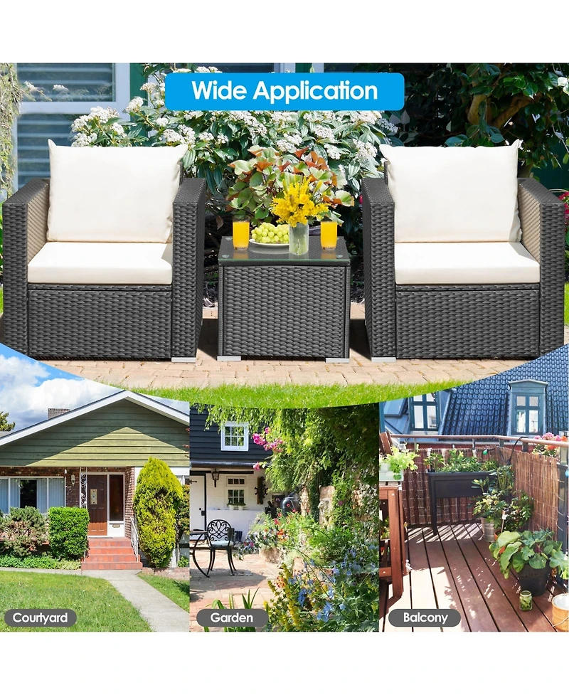 Sugift 3 Pieces Patio Wicker Conversation Set with Cushion
