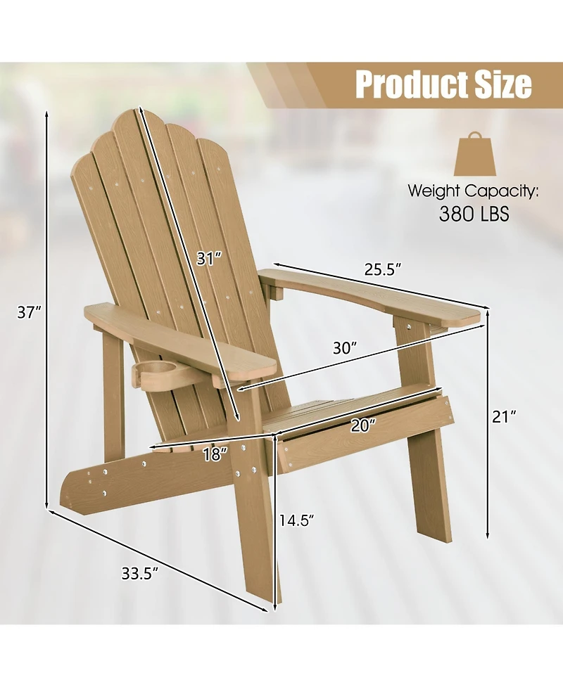 Vebreda Weather Resistant Hips Outdoor Adirondack Chair with Cup Holder