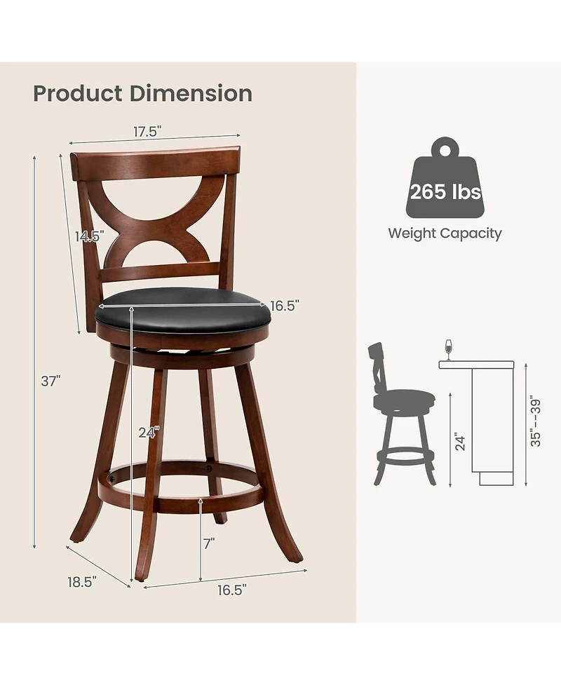 Sugift Swivel Bar Stools Set of 2 with Soft Cushion and Elegant Hollow Backrest
