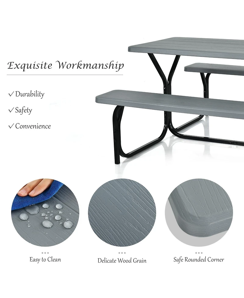Sugift Outdoor Picnic Table Bench Set with Metal Base