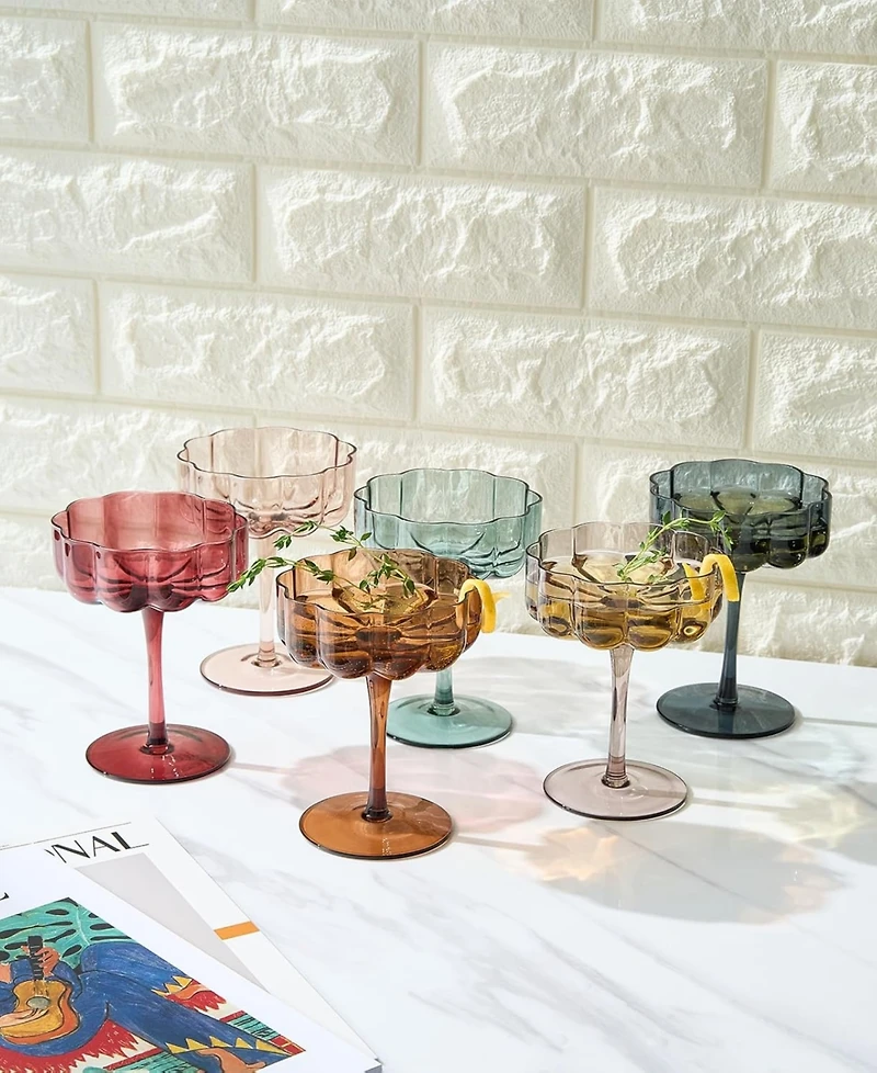 The Wine Savant Martini and Champagne Flower Classic Wavy Glass Coupes, Set of 6