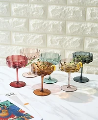 The Wine Savant Martini and Champagne Flower Classic Wavy Glass Coupes, Set of 6