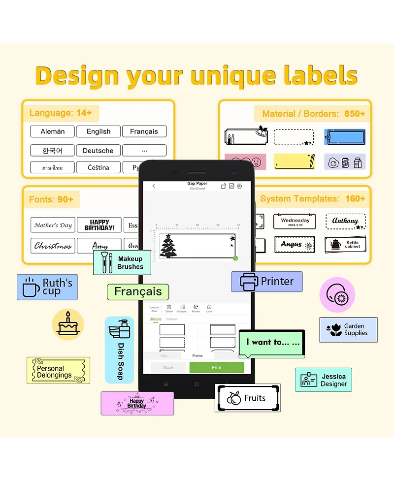 Label Maker Machine with Tape, P21-a Portable Bluetooth Printer, Wireless Built-in Cutter Sticker Mini Makers Multiple Template
