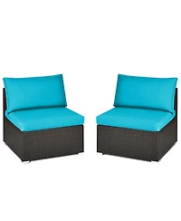 Skonyon 2 Pieces Patio Rattan Armless Sofa Set with 2 Cushions and 2 Pillows