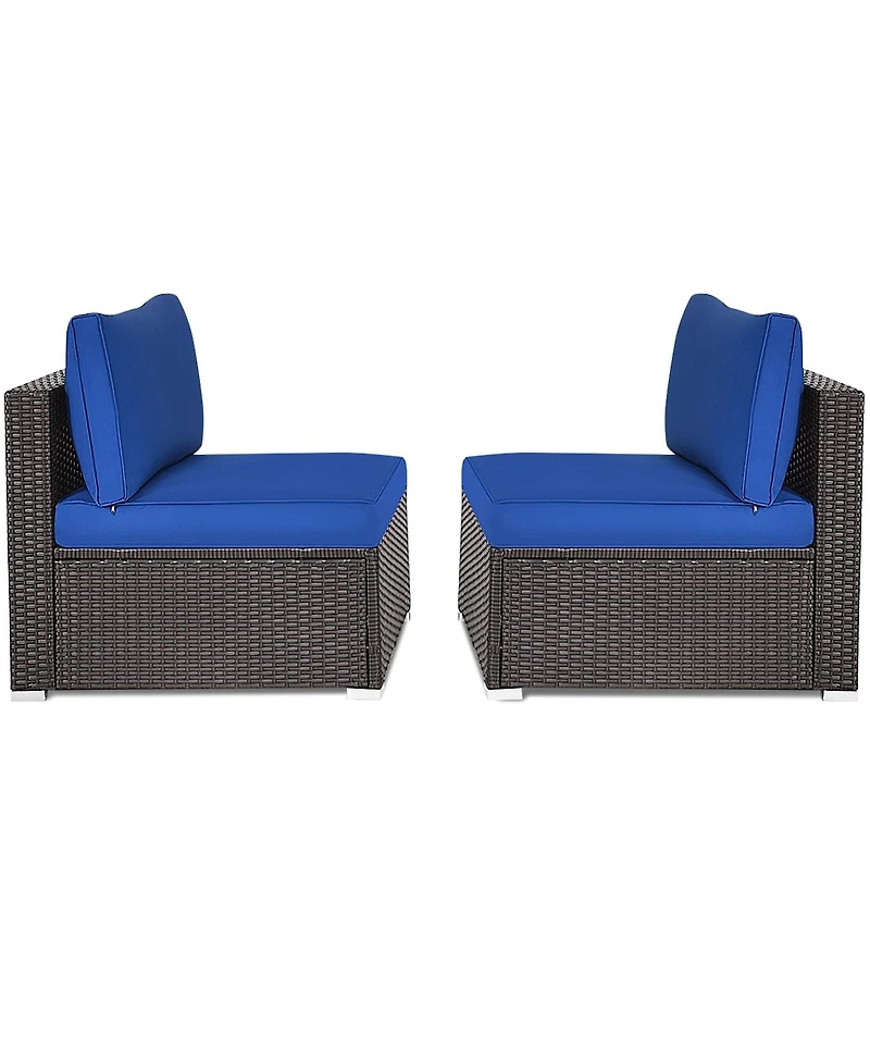 Sugift 2 Pieces Patio Rattan Armless Sofa Set with 2 Cushions and 2 Pillows