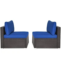 Sugift 2 Pieces Patio Rattan Armless Sofa Set with 2 Cushions and 2 Pillows