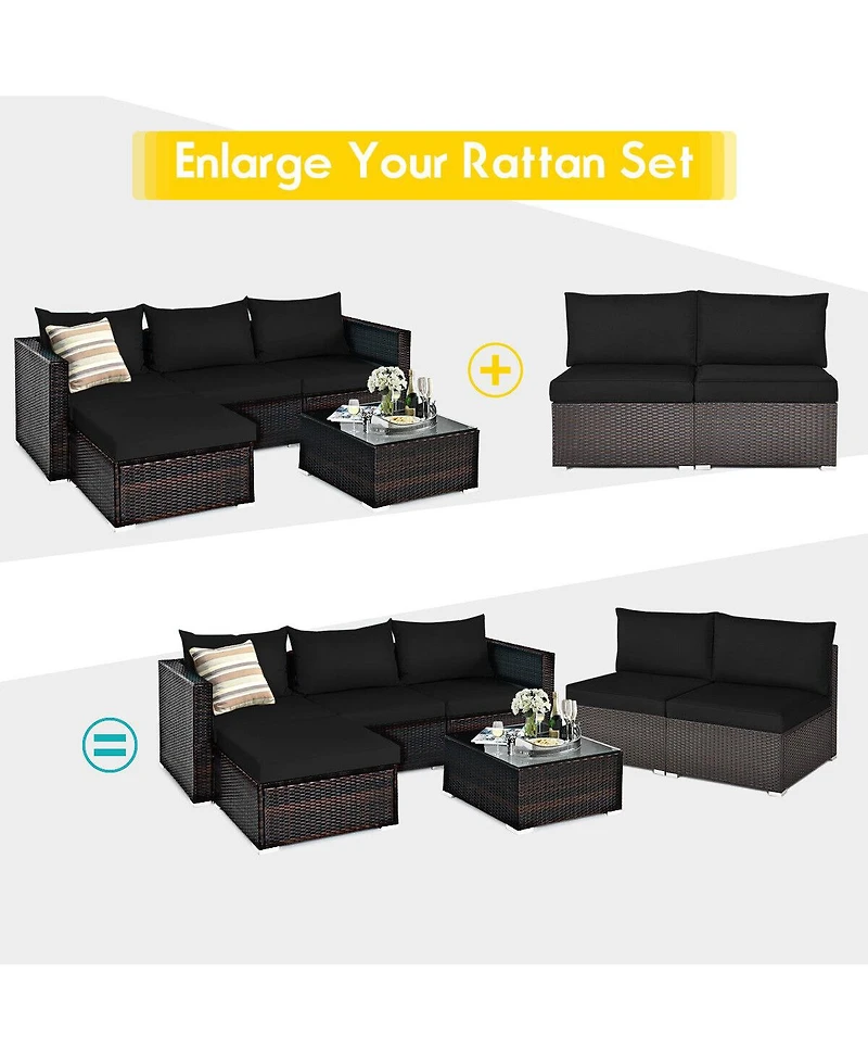 Skonyon 2 Pieces Patio Rattan Armless Sofa Set with 2 Cushions and 2 Pillows