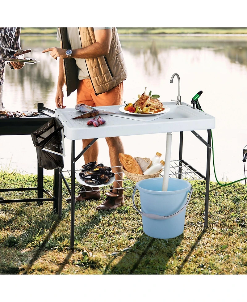 Sugift Portable Camping Fish Cleaning Table with Grid Rack and Faucet