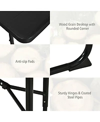 Sugift Folding Picnic Black Table Bench Set with Wood-like Texture