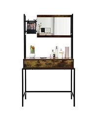 Sugift Industrial Vanity Table with 3-Position Adjustable Mirror