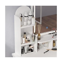 Homsee 5-Drawers Pink Makeup Vanity Sets Dressing Table Sets with Stool, Mirror, Led Light and 3-Tier Storage Shelves