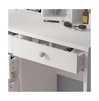 Homsee 5-Drawers Pink Makeup Vanity Sets Dressing Table Sets with Stool, Mirror, Led Light and 3-Tier Storage Shelves