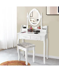 Sugift Vanity Table Set with Oval Mirror and 4 Drawers