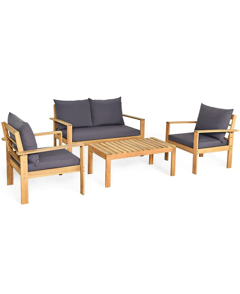 Inolait Outdoor 4 Pieces Acacia Wood Conversation Sets with Water Resistant Cushions