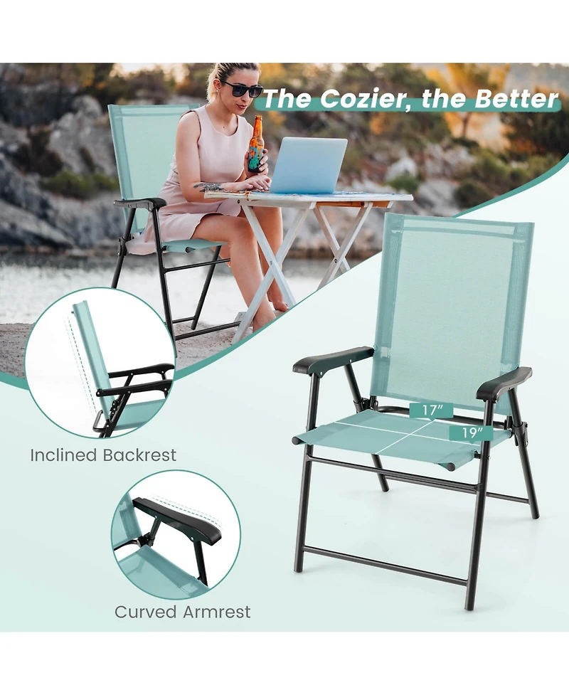 Sugift Patio Dining Chair Set of 2 with Armrests and Metal Frame