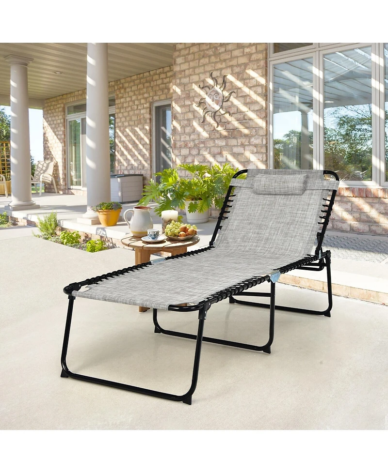 Sugift 4 Position Folding Lounge Chaise with Adjustable Backrest and Footrest