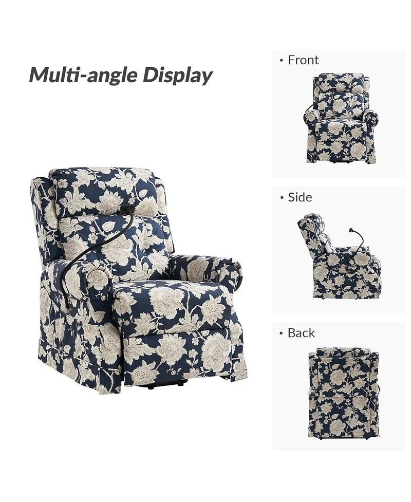 Hulala Home Ruprecht Farmhouse Lift Assist Power Recliner with Massage Heat and Manual Headrest