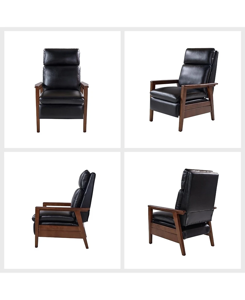 Peter Mid-Century Modern Leather Solid Wood Recliner with Rubber
