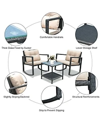 Sugift 3 Pieces Cushioned Patio Rattan Set with Rocking Chair and Table