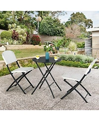 Sugift 3 Pieces Patio Rattan Bistro Set with Round Dining Table and 2 Chairs