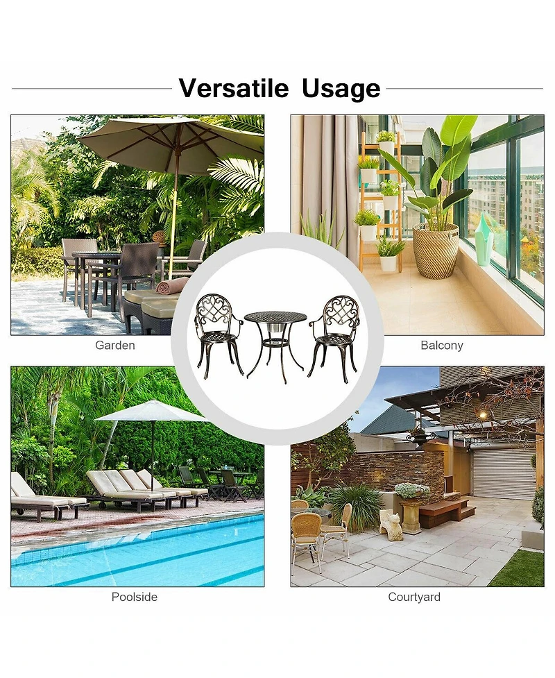 Sugift 3 Pieces Outdoor Set Patio Bistro with Attached Removable Ice Bucket