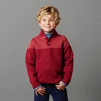 Hope & Henry Boys Organic Long Sleeve Mock Neck Button Sweater with Intarsia Yoke