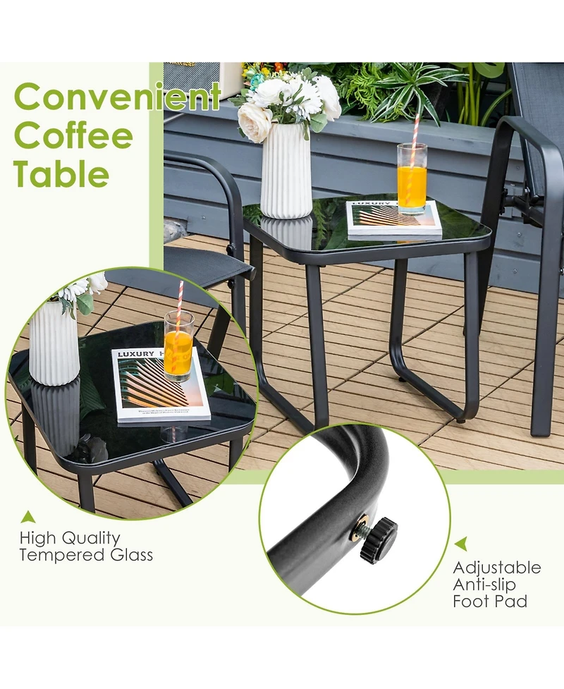 Sugift 2 Pieces Patio Loveseat Bench Table Furniture Set with Cushioned Chair