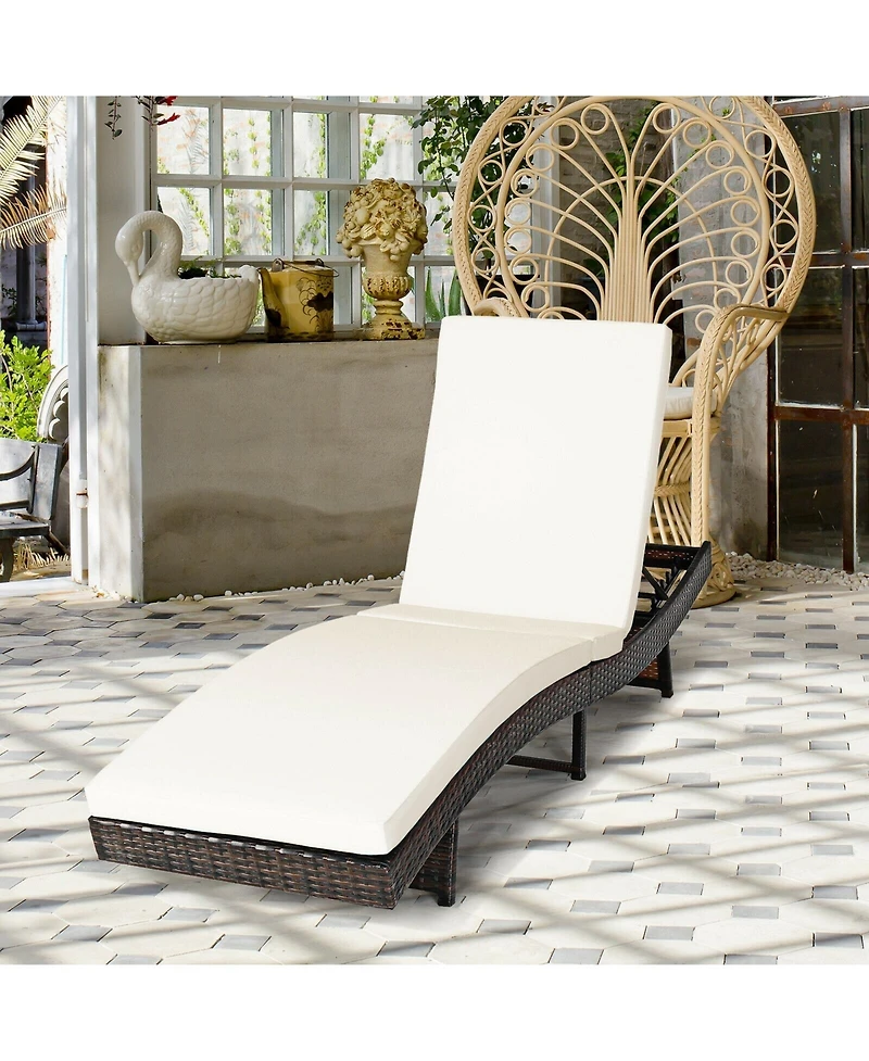 Inolait Patio Folding Chaise Lounge with 5 Adjustable Levels and Cushion