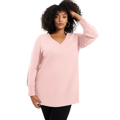 June + Vie Plus V-Neck French Terry Sweatshirt