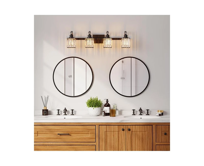 gaomon Bathroom Vanity Light Fixtures Modern Crystal Vanity Light Fixtures Over Mirror，4 Light Modern Crystal Wall Lighting with Square Shade B