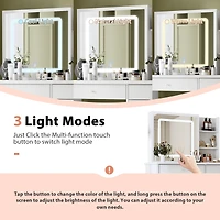 Famapy 5-Drawers White Makeup Vanity Sets Dressing Table Sets with Led Dimmable Mirror, Stool and 3-Tier Storage Shelves