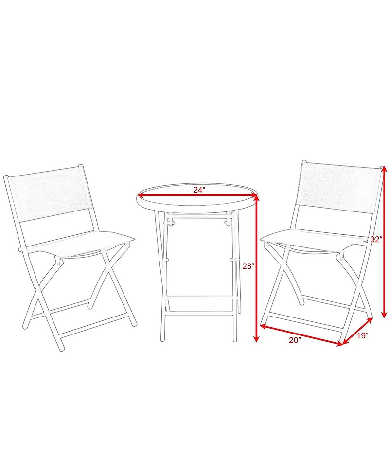 3 Pieces Patio Folding Bistro Set for Balcony or Outdoor Space