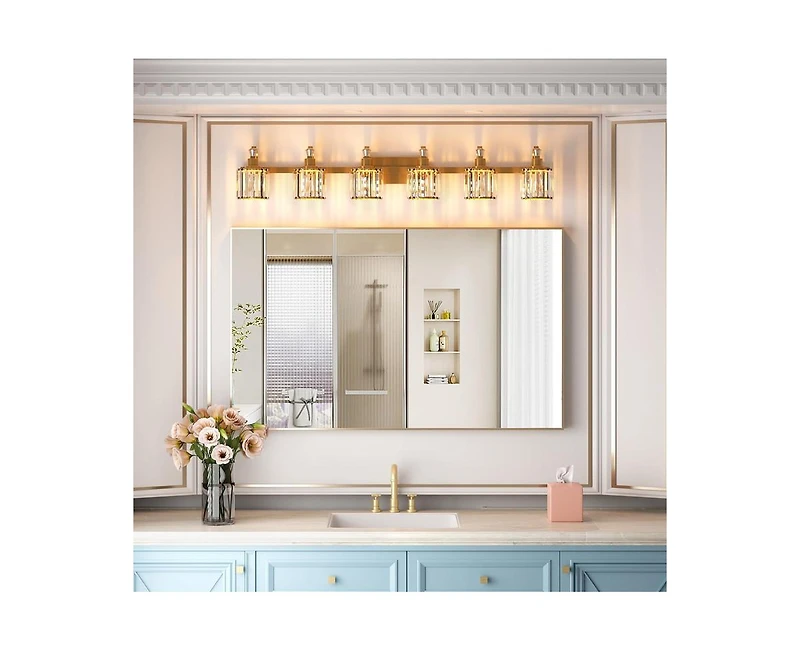 gaomon Crystal Gold Bathroom Vanity Light 6 Light Modern Bathroom Vanity Light Fixtures Over Mirror Modern Crystal Vanity Lighting