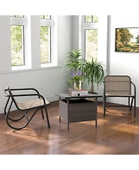Inolait Patio Square Wicker Side Table with Umbrella Hole for Yard Garden Poolside