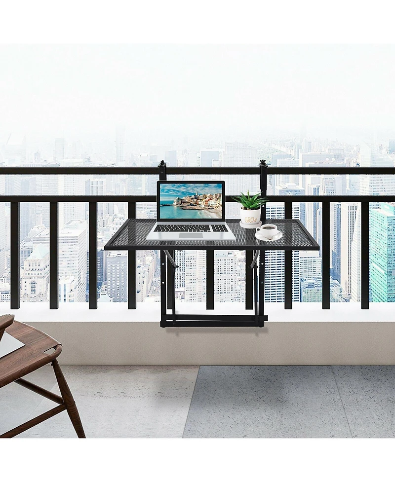 Sugift Railing Folding Table with 5-Level Adjustable Heights
