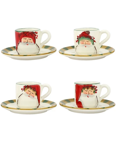 Vietri Old St. Nick Assorted Espresso Cups Saucer, Set of 4