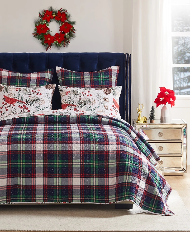 Greenland Home Fashions Cardinal Plaid Holiday 3-Pc. Quilt Set