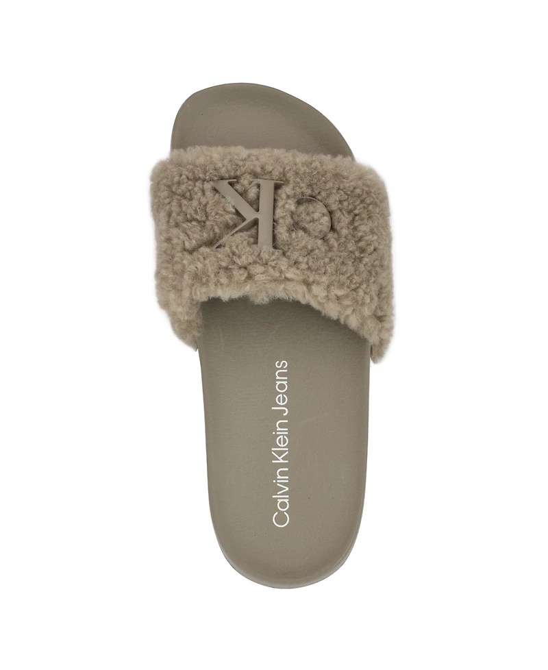 Calvin Klein Women's Amaya Fuzzy Slide Sandals