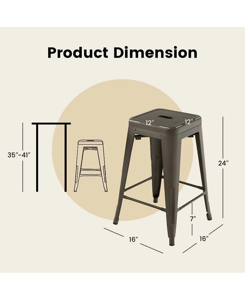 Sugift 24 Inch Set of 4 Tolix Style Counter Height Barstool Stackable Chair