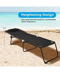 Sugift Folding Heightening Design Beach Lounge Chair with Pillow for Patio